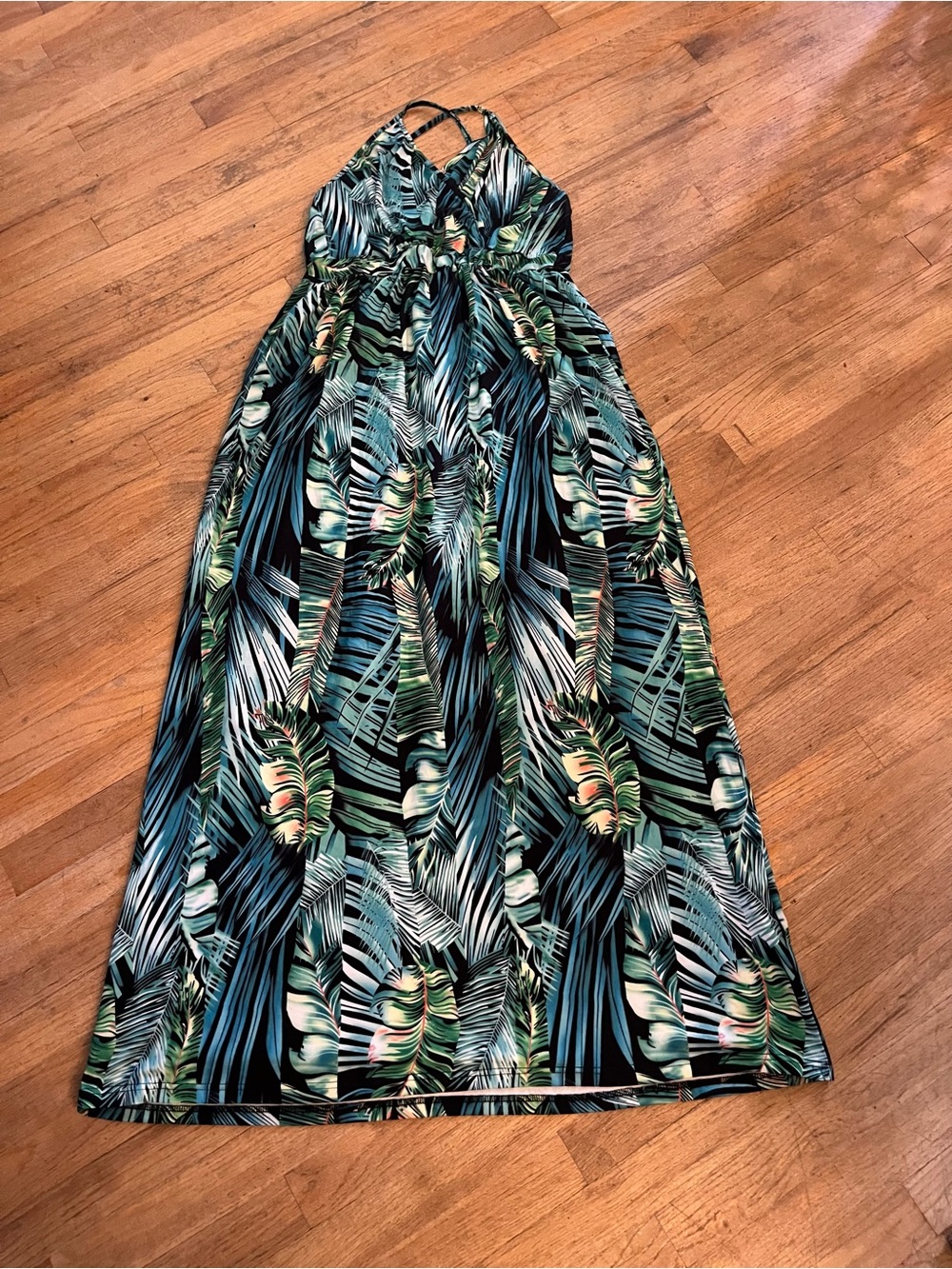 Tropical Leaf Maxi Dress - Green Palm Print